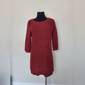 Des Petits Hauts Kid Mohair Tunic Sweater Dress Red Maroon Chunky Knit Medium